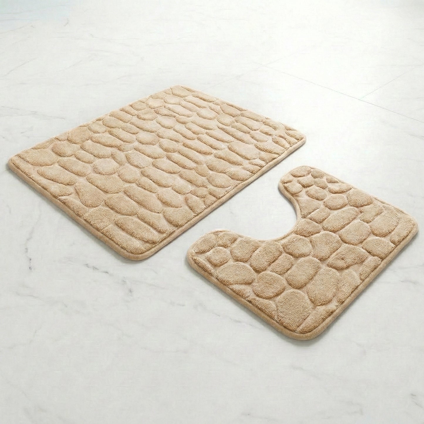 Pebble-Textured Coral Fleece Bath Mat Set