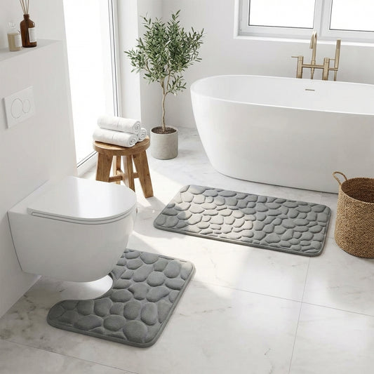 Pebble-Textured Coral Fleece Bath Mat Set