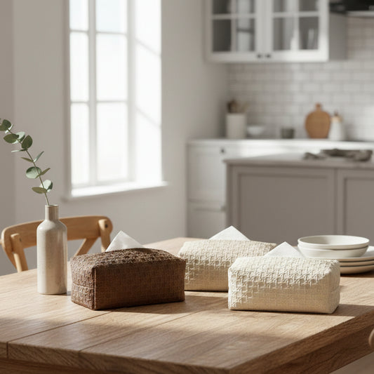 Luxury Faux Rattan Leather Tissue Box Cover